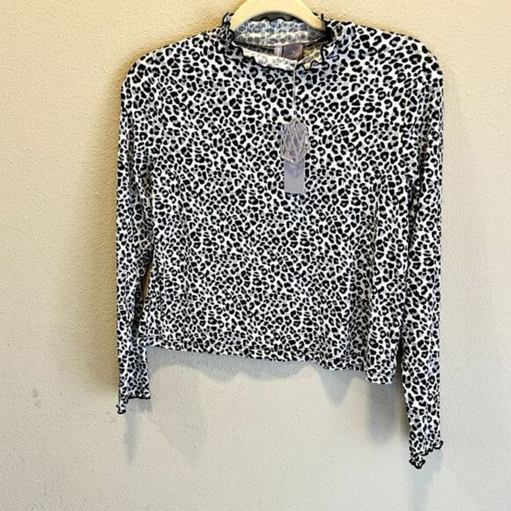 GOOD LUCK GIRL Womens Leopard‎ Print Mock Neck Long Sleeve Top XL
